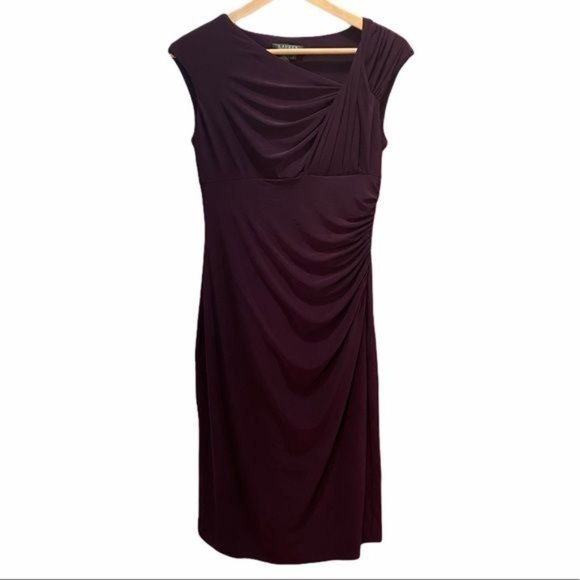 LAUREN RALPH LAUREN Sz 4 Purple Draped Ruched Surplice Dress Cap Sleeves - Picture 3 of 13